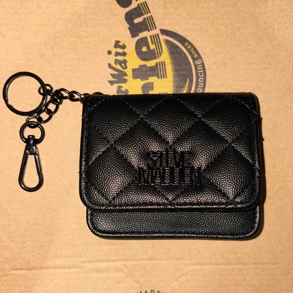 Steve Madden Quilted Black Keychain Pouch